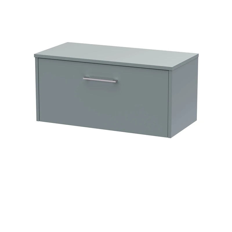 Hudson Reed JNU2325W Juno Modern Bathroom Wall Hung Single Drawer Vanity with Colour Coordinating Worktop, 800mm, Matt Coastal Grey