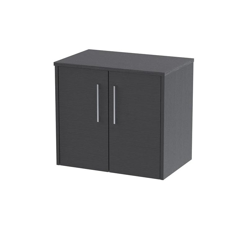 Hudson Reed JNU2223W Juno Modern Bathroom Wall Hung 2-Door Vanity with Colour Coordinating Worktop, 600mm, Woodgrain Graphite Grey