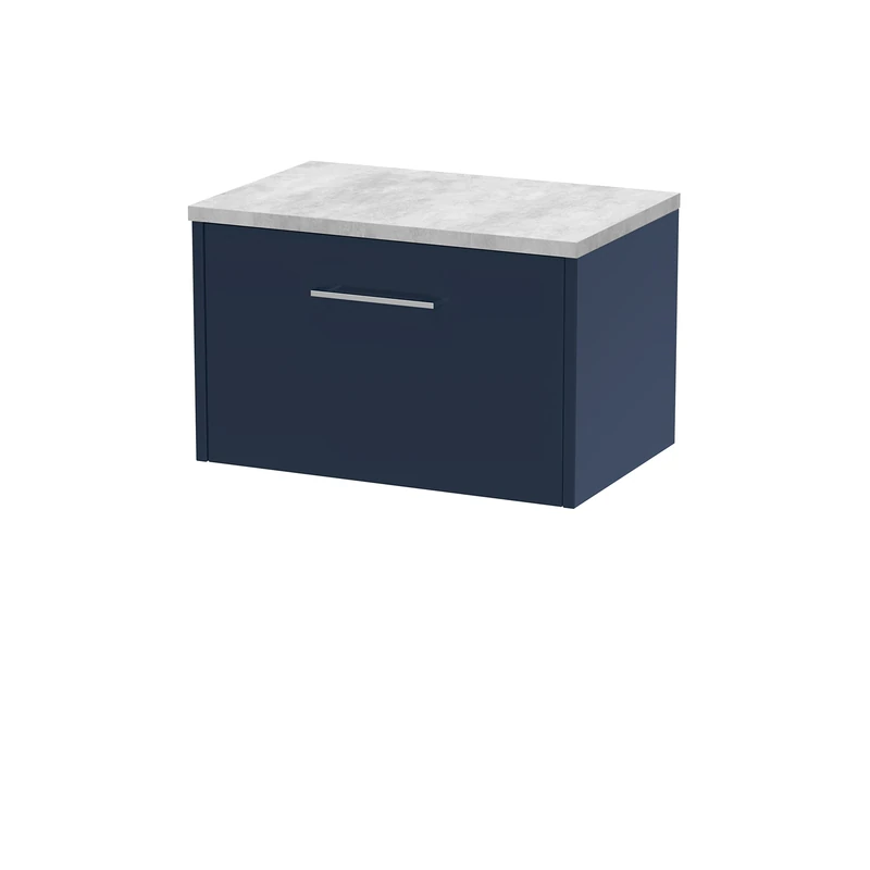 Hudson Reed JNU1722LBG Juno Modern Bathroom Wall Hung Single Drawer Vanity with Bellato Grey Laminate Worktop, 600mm, Matt Electric Blue