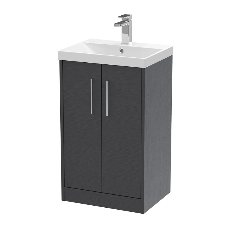 Hudson Reed JNU2201D Juno Modern Bathroom Floor Standing 2-Door Vanity with Thin-Edge Ceramic Basin, Graphite Grey