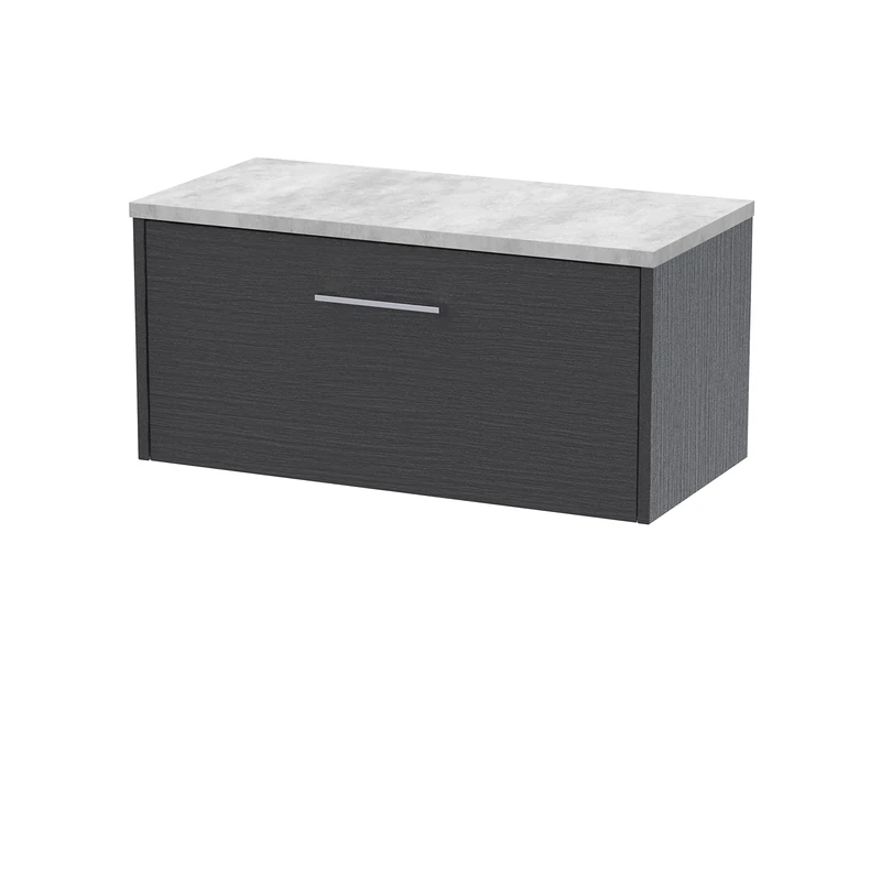Hudson Reed JNU2225LBG Juno Modern Bathroom Wall Hung Single Drawer Vanity with Bellato Grey Laminate Worktop, 800mm, Woodgrain Graphite Grey