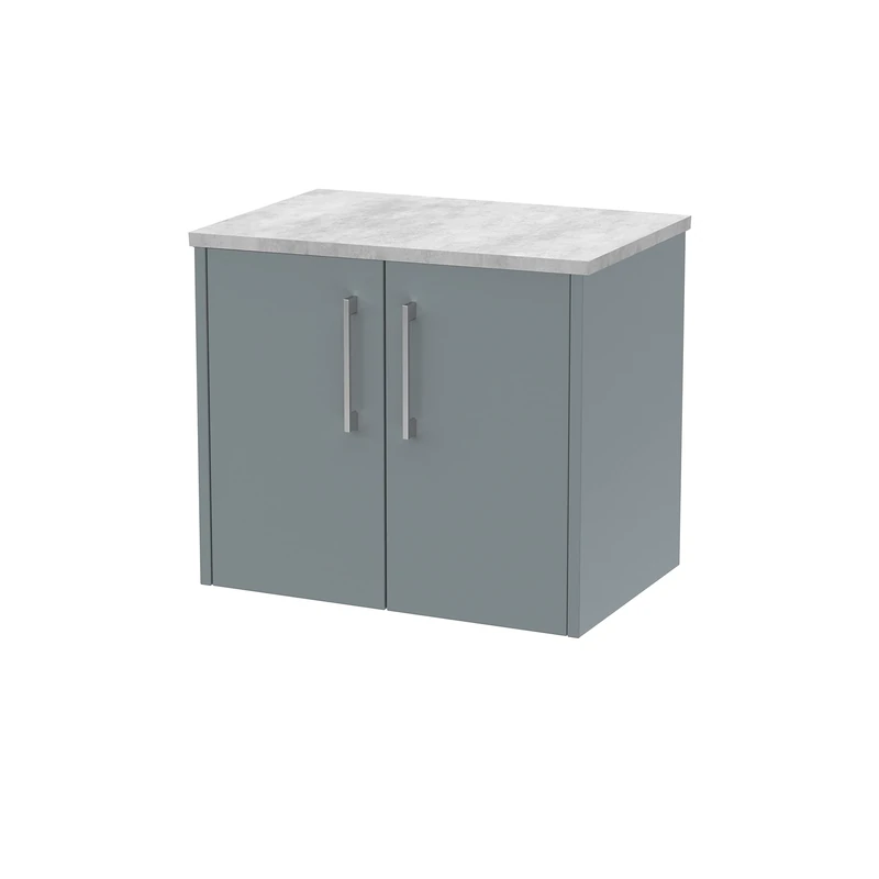 Hudson Reed JNU2323LBG Juno Modern Bathroom Wall Hung 2-Door Vanity with Bellato Grey Laminate Worktop, 600mm, Matt Coastal Grey