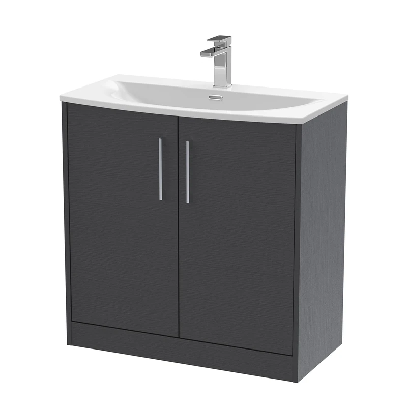 Hudson Reed JNU2205G Juno Modern Bathroom Floor Standing 2-Door Vanity with Curved Ceramic Basin, 800mm, Woodgrain Graphite Grey