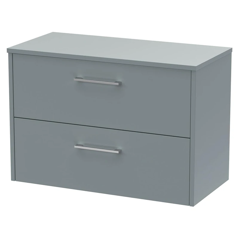 Hudson Reed JNU2326W Juno Modern Bathroom Wall Hung 2-Drawer Vanity with Colour Coordinating Worktop, 800mm, Matt Coastal Grey