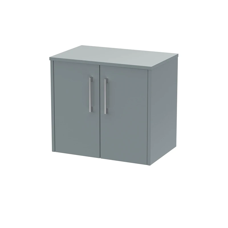 Hudson Reed JNU2323W Juno Modern Bathroom Wall Hung 2-Door Vanity with Colour Coordinating Worktop, 600mm, Matt Coastal Grey