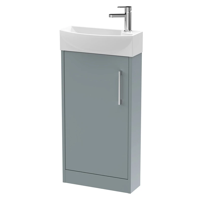 Hudson Reed JNU2321L Juno Modern Cloakroom Floor Standing 1-Door Unit with 1 Tap Hole Left Hand Basin, Coastal Grey