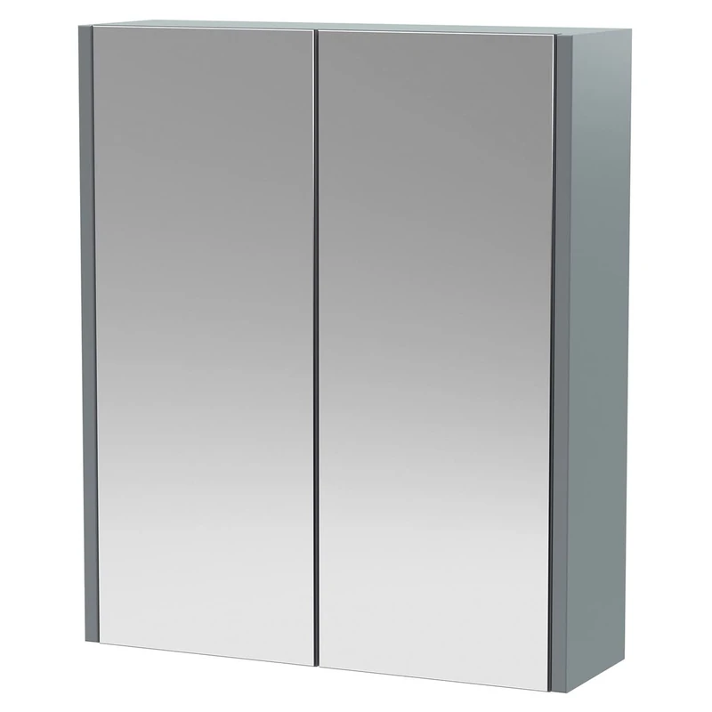 Hudson Reed NPF2317 Juno Modern Bathroom Wall Hung 2 Door Mirror Unit, 600mm, Matt Coastal Grey