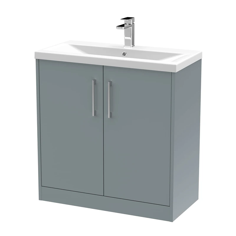 Hudson Reed JNU2305A Juno Modern Bathroom Floor Standing 2-Door Vanity with Mid-Edge Ceramic Basin, 800mm, Matt Coastal Grey