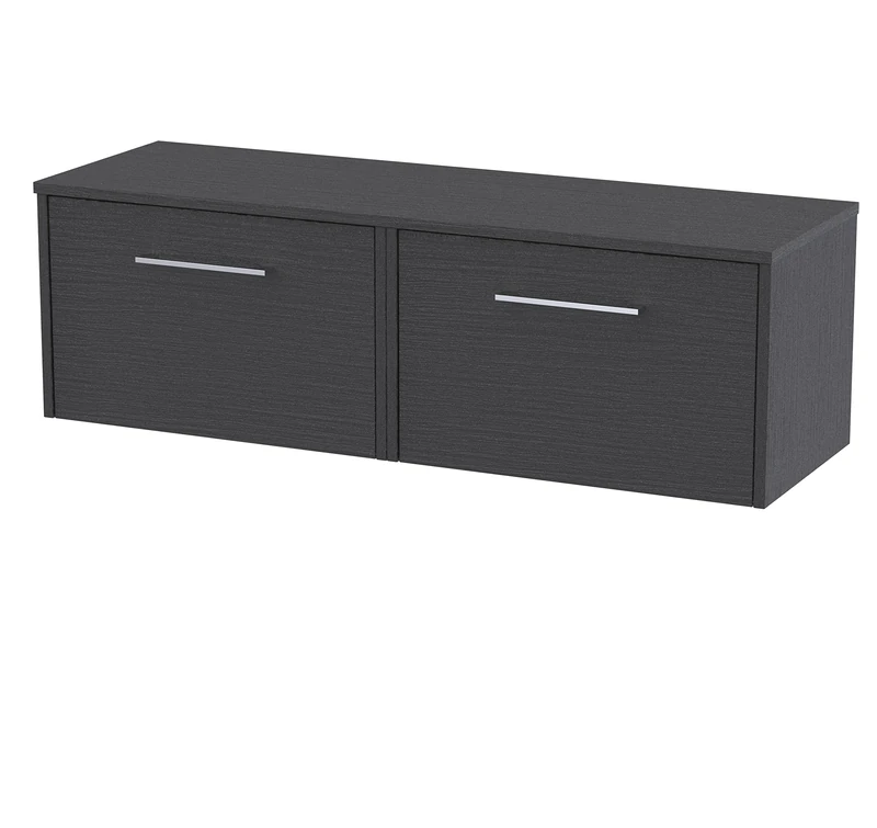 Hudson Reed JNU2222W2 Juno Modern Bathroom Wall Hung 2-Drawer Vanity with Colour Coordinating Worktop, 1200mm, Woodgrain Graphite Grey - Image 1