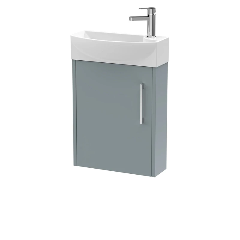 Hudson Reed JNU2361L Juno Modern Cloakroom Wall Hung 1-Door Unit with 1 Tap Hole Left Hand Basin, Coastal Grey