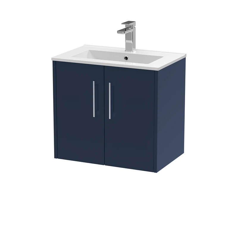Hudson Reed JNU1723B Juno Modern Bathroom Wall Hung 2-Door Vanity with Minimalist Ceramic Basin, 600mm, Matt Electric Blue