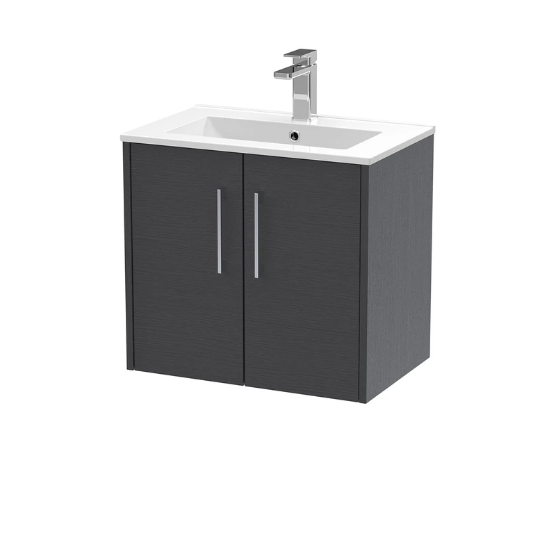 Hudson Reed JNU2223B Juno Modern Bathroom Wall Hung 2-Door Vanity with Minimalist Ceramic Basin, Graphite Grey