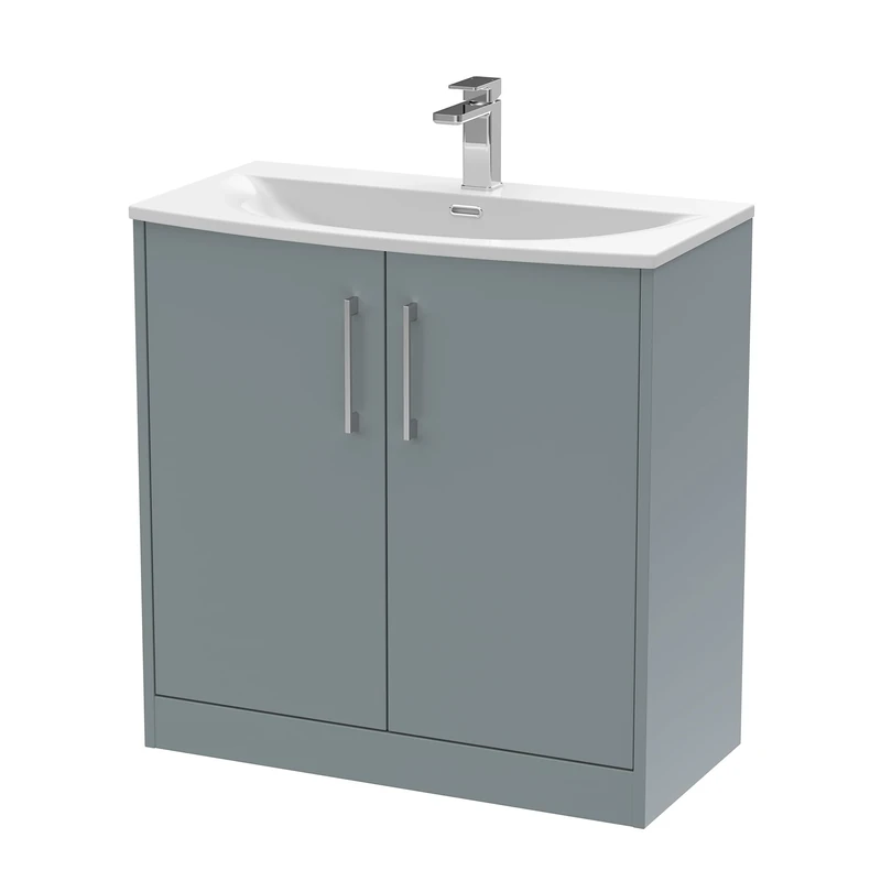 Hudson Reed JNU2305G Juno Modern Bathroom Floor Standing 2-Door Vanity with Curved Ceramic Basin, 800mm, Matt Coastal Grey