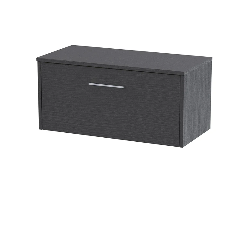 Hudson Reed JNU2225W Juno Modern Bathroom Wall Hung Single Drawer Vanity with Colour Coordinating Worktop, 800mm, Woodgrain Graphite Grey