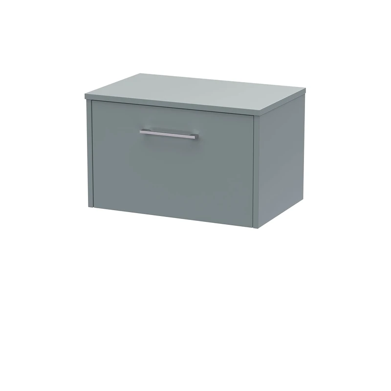 Hudson Reed JNU2322W Juno Modern Bathroom Wall Hung Single Drawer Vanity with Colour Coordinating Worktop, 600mm, Matt Coastal Grey