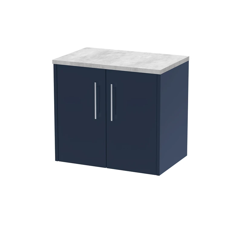 Hudson Reed JNU1723LBG Juno Modern Bathroom Wall Hung 2-Door Vanity with Bellato Grey Laminate Worktop, 600mm, Matt Electric Blue