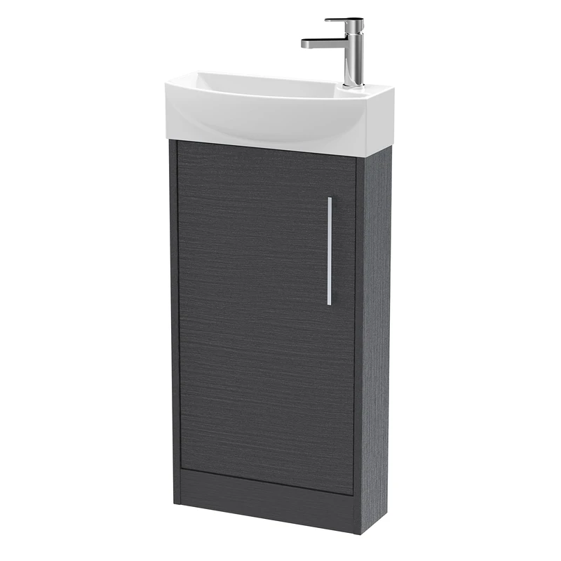 Hudson Reed JNU2221L Juno Modern Cloakroom Floor Standing 1-Door Unit with 1 Tap Hole Left Hand Basin, Graphite Grey