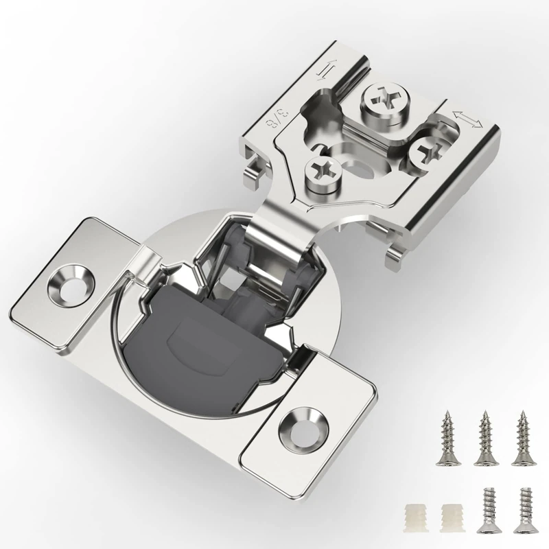 Furniware 50 Pieces 3/8 inch Overlay Soft Close Cabinet Hinges for Face Frame Cabinet, Stainless Steel, 105° Opening Angle, Concealed Self Closing Door Hinges- 3 Way Adjustment