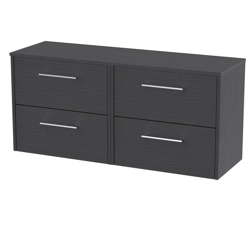Hudson Reed JNU2224W2 Juno Modern Bathroom Wall Hung 4-Drawer Vanity with Colour Coordinating Worktop, 1200mm, Woodgrain Graphite Grey