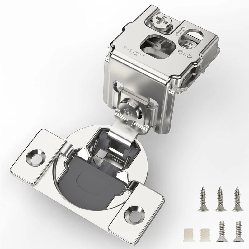Furniware 60 Pieces 1-1/2 inch Overlay Soft Close Cabinet Hinges for Face Frame Cabinet, Stainless Steel, 105° Opening Angle, Concealed Self Closing Door Hinges- 3 Way Adjustment
