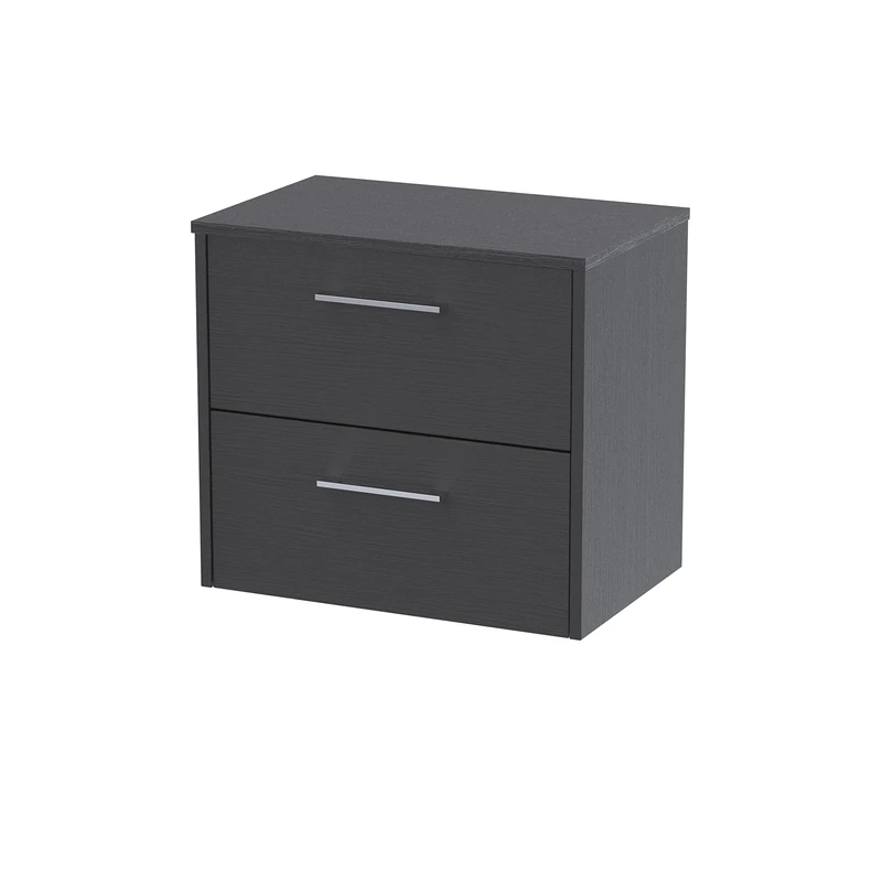 Hudson Reed JNU2224W Juno Modern Bathroom Wall Hung 2-Drawer Vanity with Colour Coordinating Worktop, 600mm, Woodgrain Graphite Grey