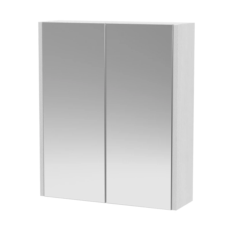 Hudson Reed NPF2117 Juno Modern Bathroom Wall Hung 2 Door Mirror Unit, 600mm, Woodgrain White Ash