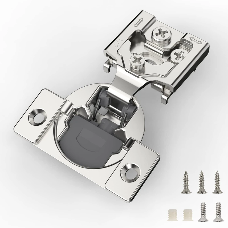 Furniware 60 Pieces 1/2 inch Overlay Soft Close Hinges for Kitchen Cabinet Hinges Satin Nickel Hidden Hinges Soft Closing Cabinet Hinges Stainless Steel Concealed Hinge self Closing 105 Degree