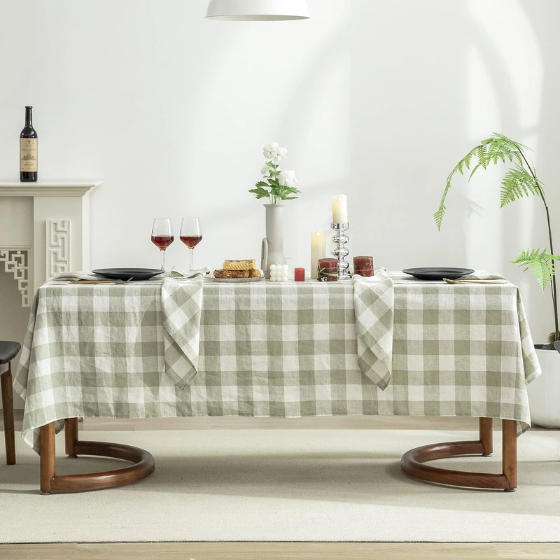 EVERLY Linen YD Table Cloth, 100% Stonewashed French Linen Table Cloths for Rectangle Tables 60x84 Inches, Washable Thanksgiving Tablecloths, Decorative Halloween Table Cloth… (Green, 60''X108'')