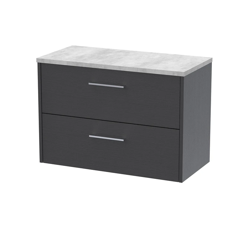 Hudson Reed JNU2226LBG Juno Modern Bathroom Wall Hung 2-Drawer Vanity with Bellato Grey Laminate Worktop, 800mm, Woodgrain Graphite Grey