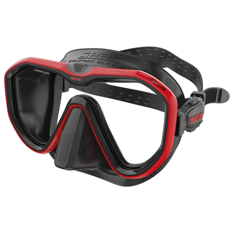 Seac Appeal, Made in Italy single lens diving mask with 3D buckle directly to the skirt, Black / Red, standard