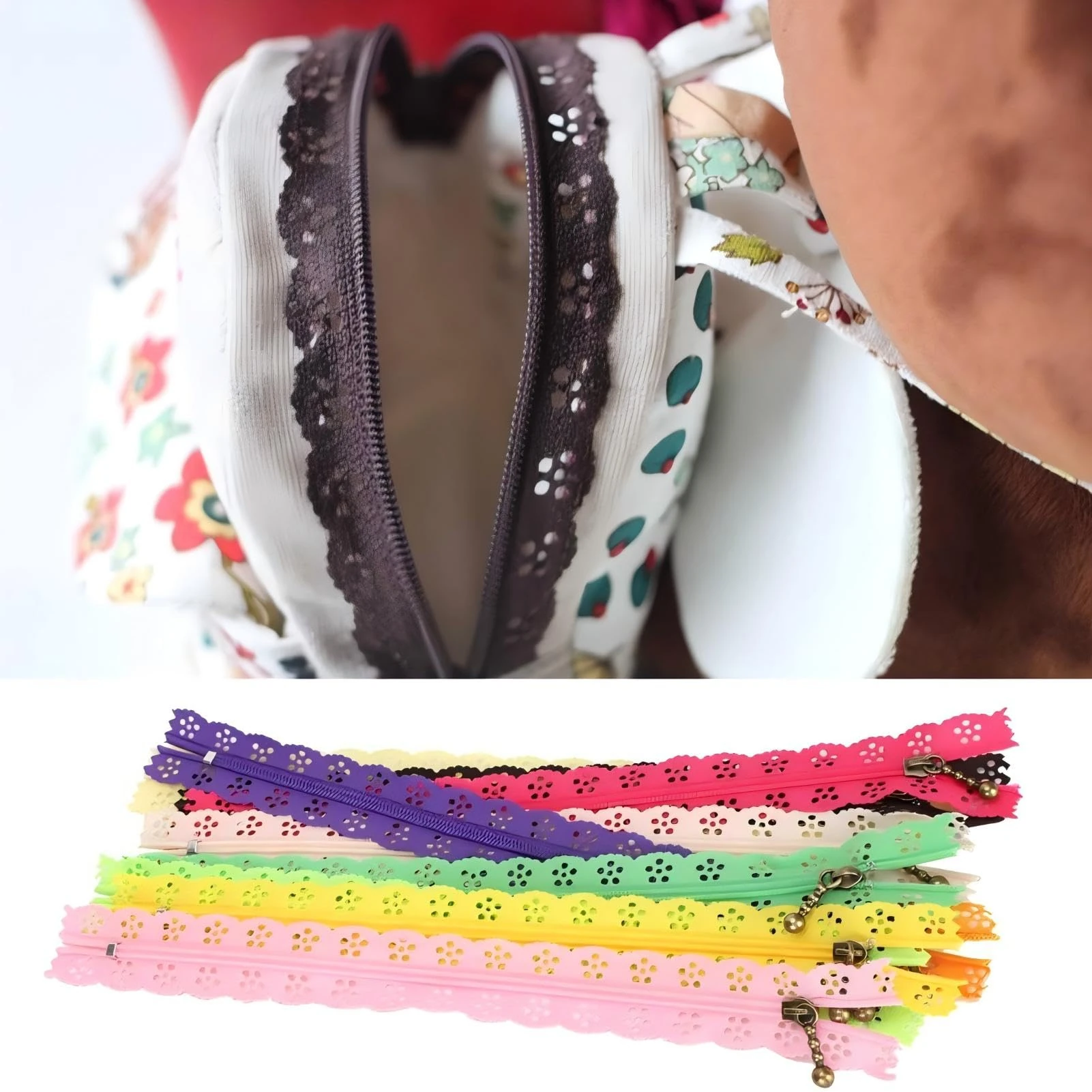 Fyearfly Lace Zippers for Sewing, 10Pcs Mixed Style Bud Silk Shape No.3 Nylon Zippers for DIY Sewing Tailor Craft Bed Bag Wedding Dress Clothing Accessories, 20cmx2cm