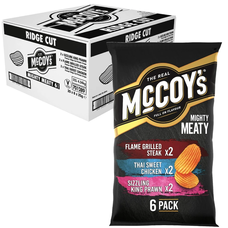 McCoy's Meaty Variety Multipack Crisps 6 Pack (Pack of 20) - Fully loaded with flavour, iconic ridged crisp, unmistakable crunch