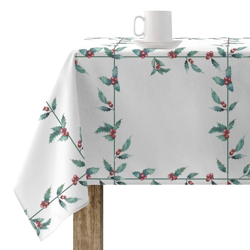 BELUM | Christmas Tablecloth XL 180 x 300 cm 100% Resin Cotton Stain Resistant (Not Plastic-Coated) Model White Christmas 1