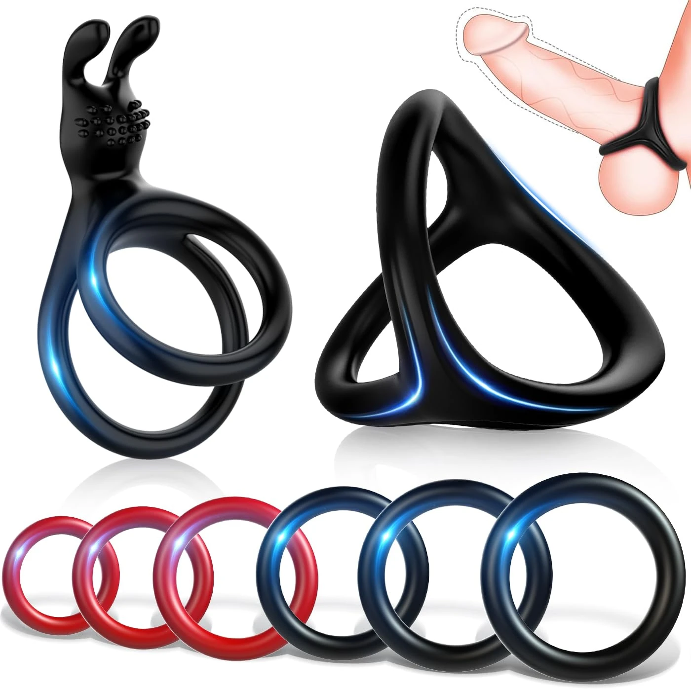 Cock Ring Adult Sex Toys for Men - Funend Penis Rings Set Gay Mens Sex Toys for Couples Sexual Fun with Soft and Stretchy Silicone, Cockrings Penis Extender for Penisen Enlargement and Longer Erection