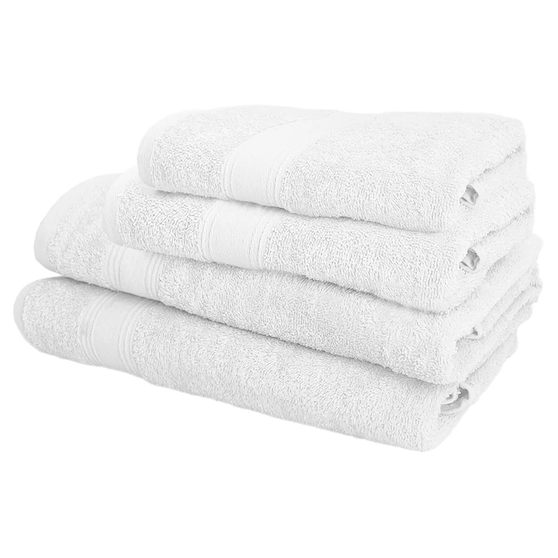 WELL HOME MOBILIARIO & DECORACIÓN Set of 4 Bath Towels: 2 Bathroom Towels 50 x 90; 2 Shower Towels 70 x 140 cm 450 g/m² 100% Cotton White
