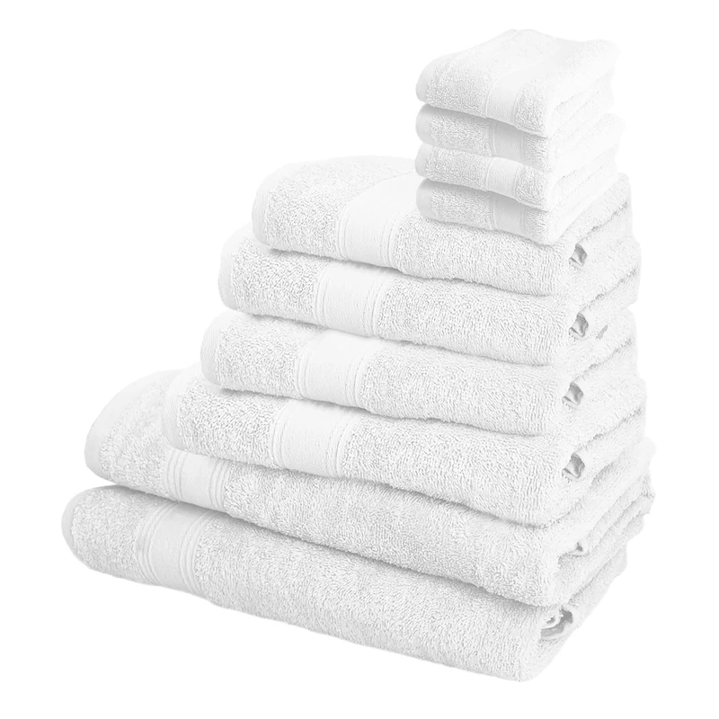 WELL HOME MOBILIARIO & DECORACIÓN Set of 10 Bath Towels: 4 Courtesy Towels 30 x 50 cm; 4 Basin Towels 50 x 90 cm; 2 Shower Towels 70 x 140 cm 450 g/m² 100% Cotton White - Image 1