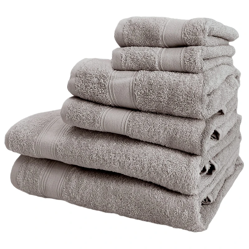Set of 6 Bath Towels: 2 Courtesy Towels 30 x 50 cm; 2 Basin Towels 50 x 90 cm; 2 Shower Towels 70 x 140 cm 450 g/m2 100% Taupe Cotton - Image 1