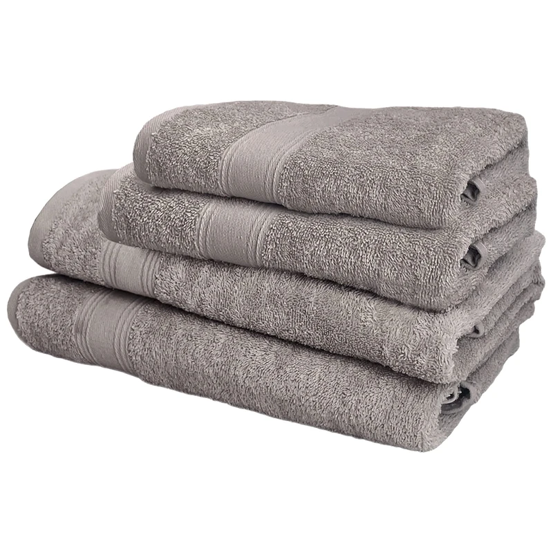 Set of 4 Bath Towels: 2 Bath Towels 50 x 90 cm; 2 Shower Towels 70 x 140 cm 450 g/m2 100% Cotton Taupe