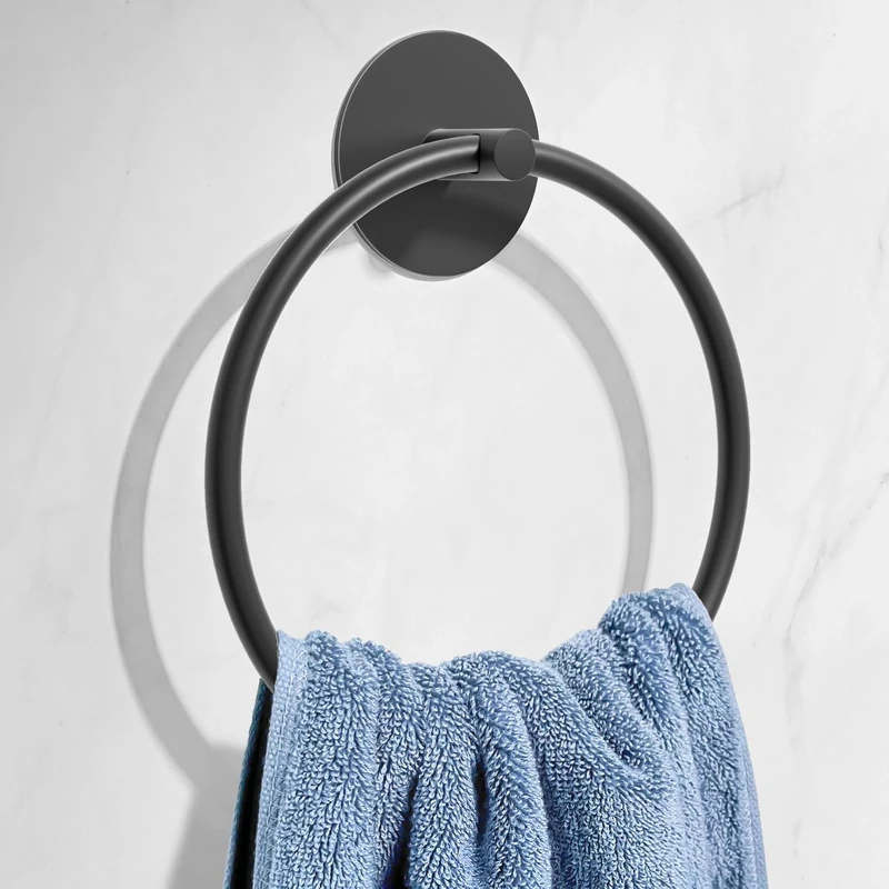 Matte Black Bathroom Towel Ring - SUS304 Stainless Steel Bathroom Towel Rack, Susswiff Adhesive Wall Mounted Hand Towels Holder, Towel Hanger for Bathroom Organizer, Kitchen Storage