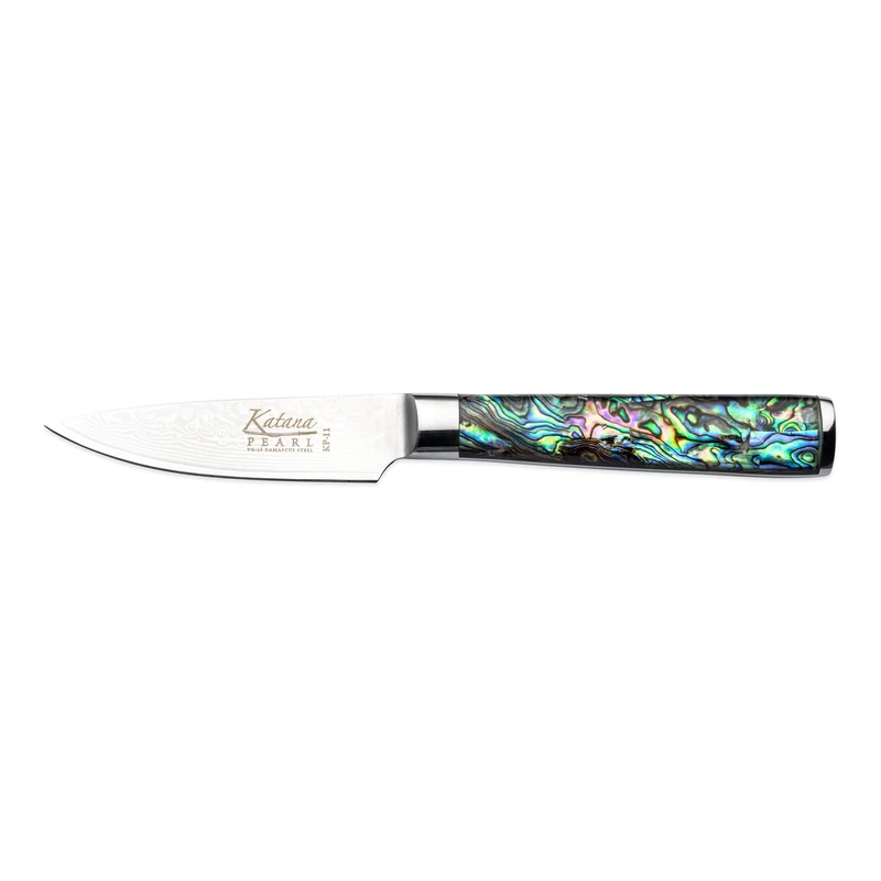 Katana Saya Pearl 9cm Paring Knife, Japanese 67-Layer VG-10 Damascus Stainless Steel, Acrylic Handle with Abalone Pattern, Kitchen Knife