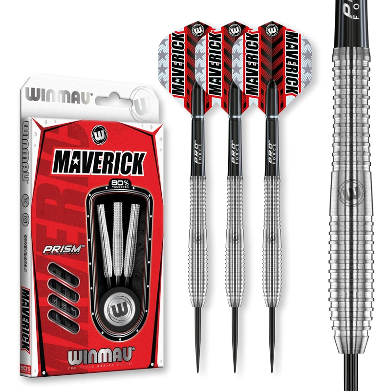 WINMAU Maverick 24 Gram Professional Steeltip Tungsten Darts Set with Flights and Stems (Shafts)