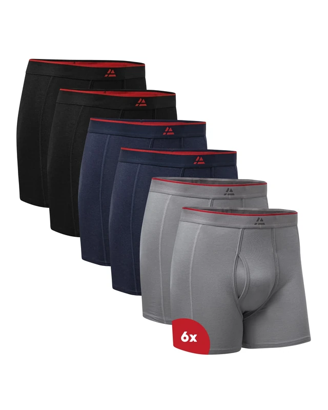 DANISH ENDURANCE Men's Bamboo Boxers, Comfortable, Breathable Underwear, Tagless, Optional Open Fly, 6 Pack, Multicolor (2 X Black, 2 X Grey, 2 X Navy Blue) Fly, M