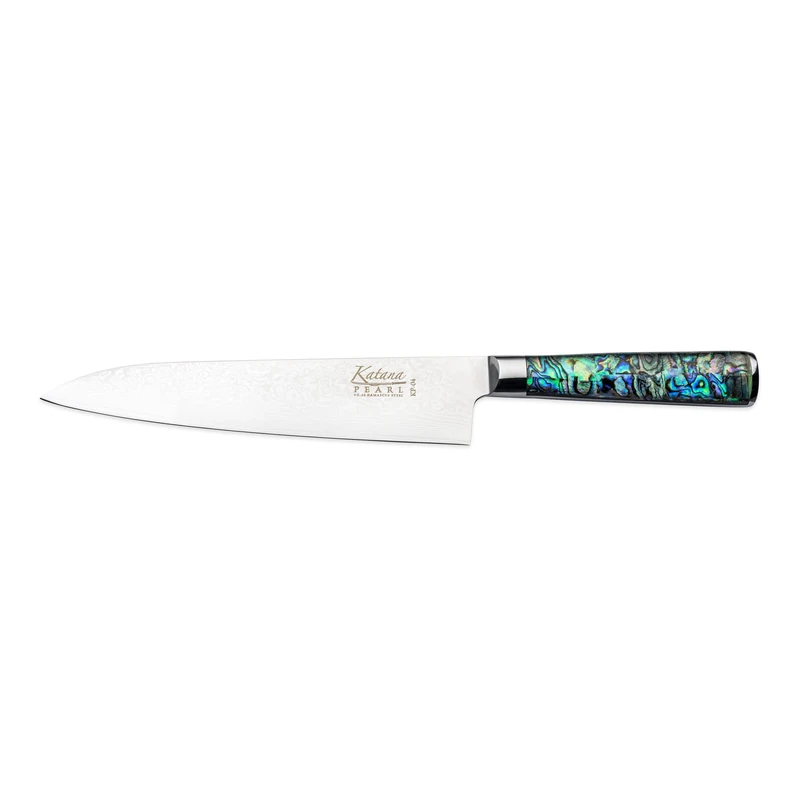 Katana Saya Pearl 20cm Gyuto Knife, Japanese 67-Layer VG-10 Damascus Stainless Steel, Acrylic Handle with Abalone Pattern, Kitchen Knife