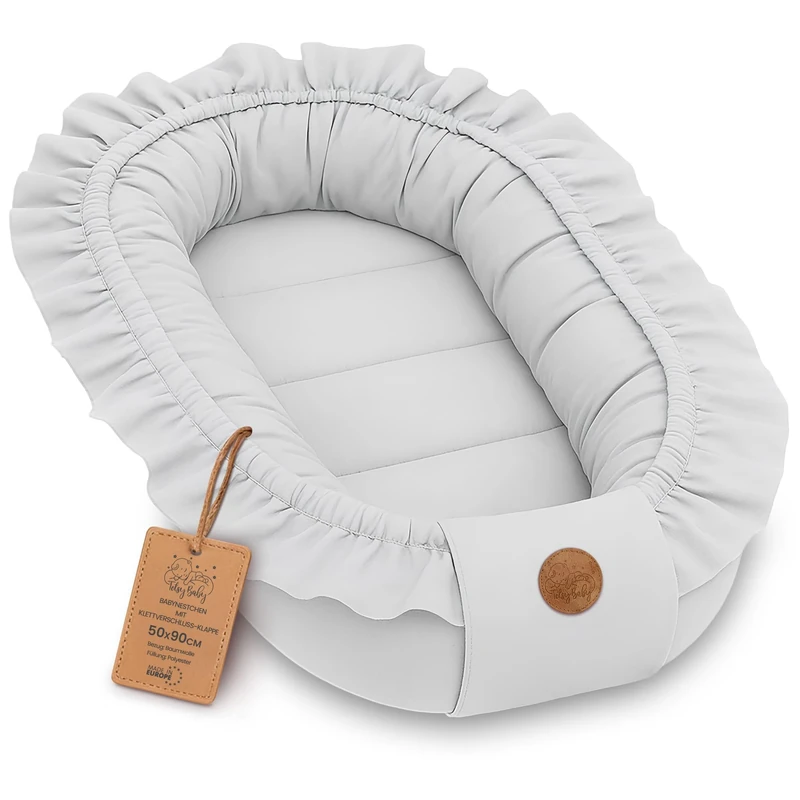 Baby nest babynest for Newborns 90 x 50 cm - Portable Baby nest for Bed Children Cuddle nest Cocoon for Boys and Girls Greyish
