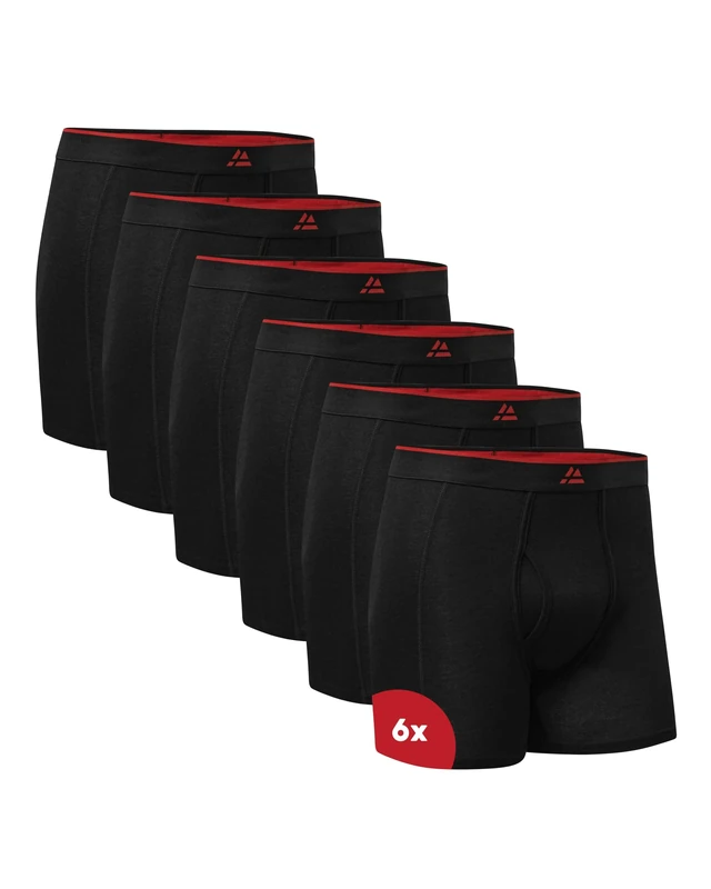DANISH ENDURANCE Men's Bamboo Boxers, Comfortable, Breathable Underwear, Tagless, Optional Open Fly, 6 Pack, Black Fly, M