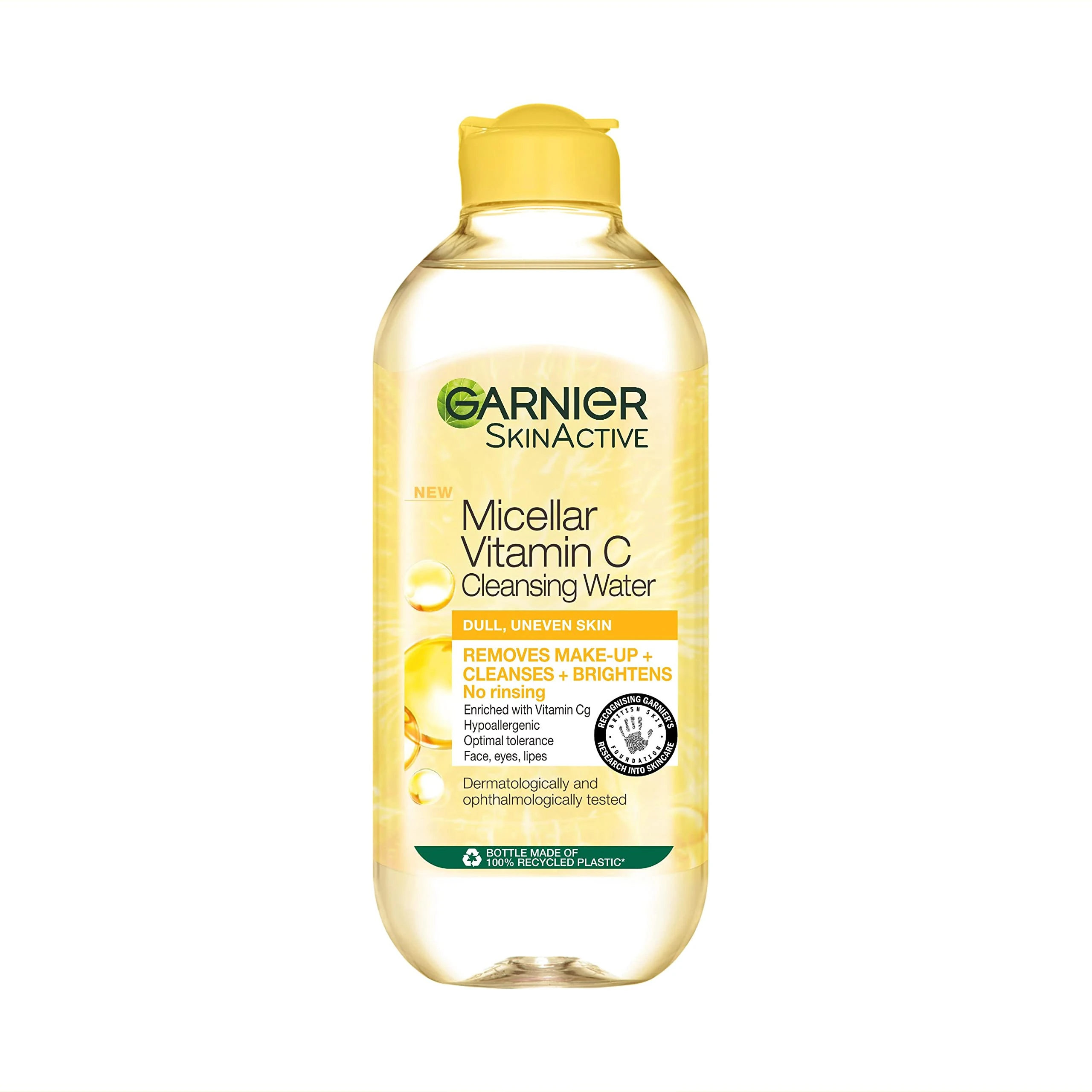 Garnier Micellar Vitamin C Cleansing Water, Gentle face Cleanser & Makeup Remover, Hypoallergenic. Vegan Formula, Suitable For Dull And Uneven Skin, Brightening Formula, Dermatologically Tested, 400ml
