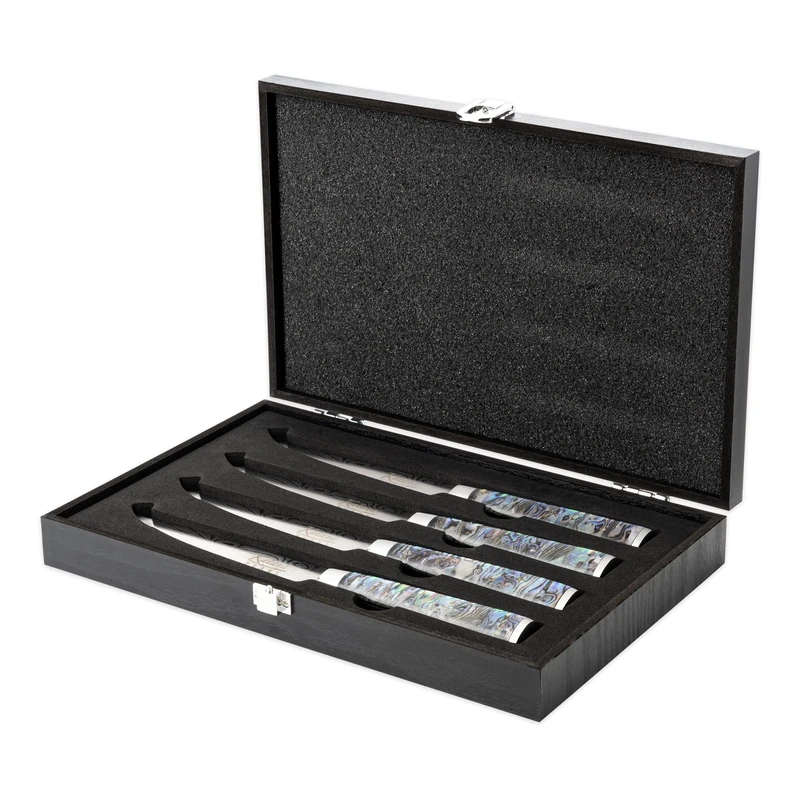 Katana Saya Katana Pearl KP-40/4 4-Piece Steak Knife Set with Wooden Case, Silver