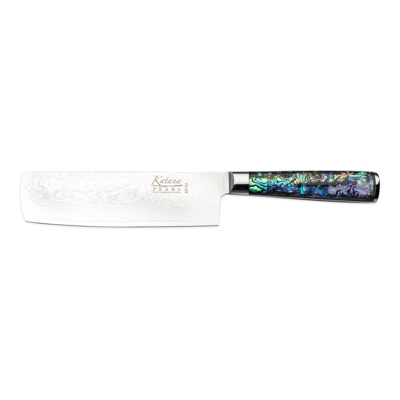 Katana Saya Pearl 18cm Nakiri Knife, Japanese 67-Layer VG-10 Damascus Stainless Steel, Acrylic Handle with Abalone Pattern, Kitchen Knife