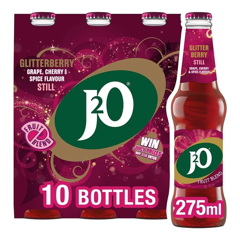 J2O Fruit Juice, Glitterberry Grape and Cherry Spice, 275ml Bottle (Pack of 10)