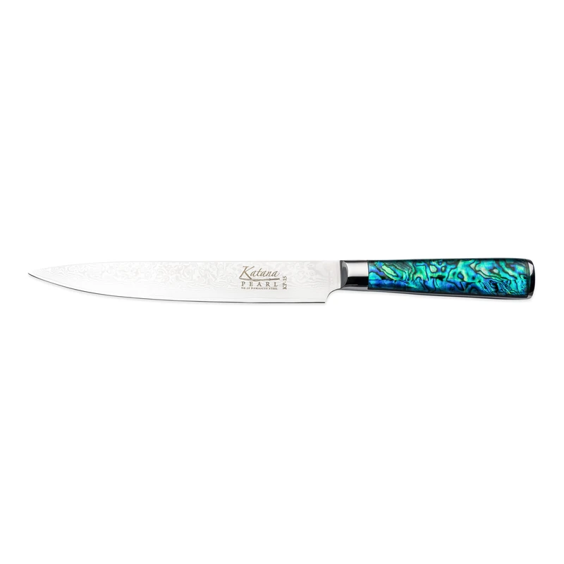 Katana Saya Pearl 20cm Carving Knife, Japanese 67-Layer VG-10 Damascus Stainless Steel, Acrylic Handle with Abalone Pattern, Kitchen Knife